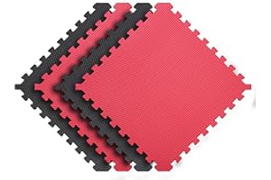 Norsk Reversible Gym Exercise Mats 3/4" Thick EVA Interlocking Foam Tiles, Perfect Gym Flooring for Home Gym, 12 24"x24" Tiles & 24 Trim Pieces, 48 Sq. Ft. Reversible, Red/Black