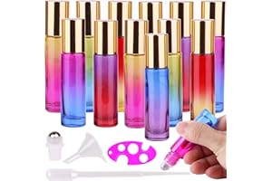 inice 12 Pack,Roller Bottles Gradient Color Glass Bottle for Essential Oils Applicator,10ml Roll on Bottle with Golden Metal Cap for Daily Care