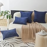 Home Brilliant Navy Corduroy Cushion Covers 65x65 cm 2 Pcs For Sofa Bed view 2