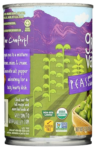 GREEN VALLEY ORGANIC SWEET PEAS, 15 OZ
