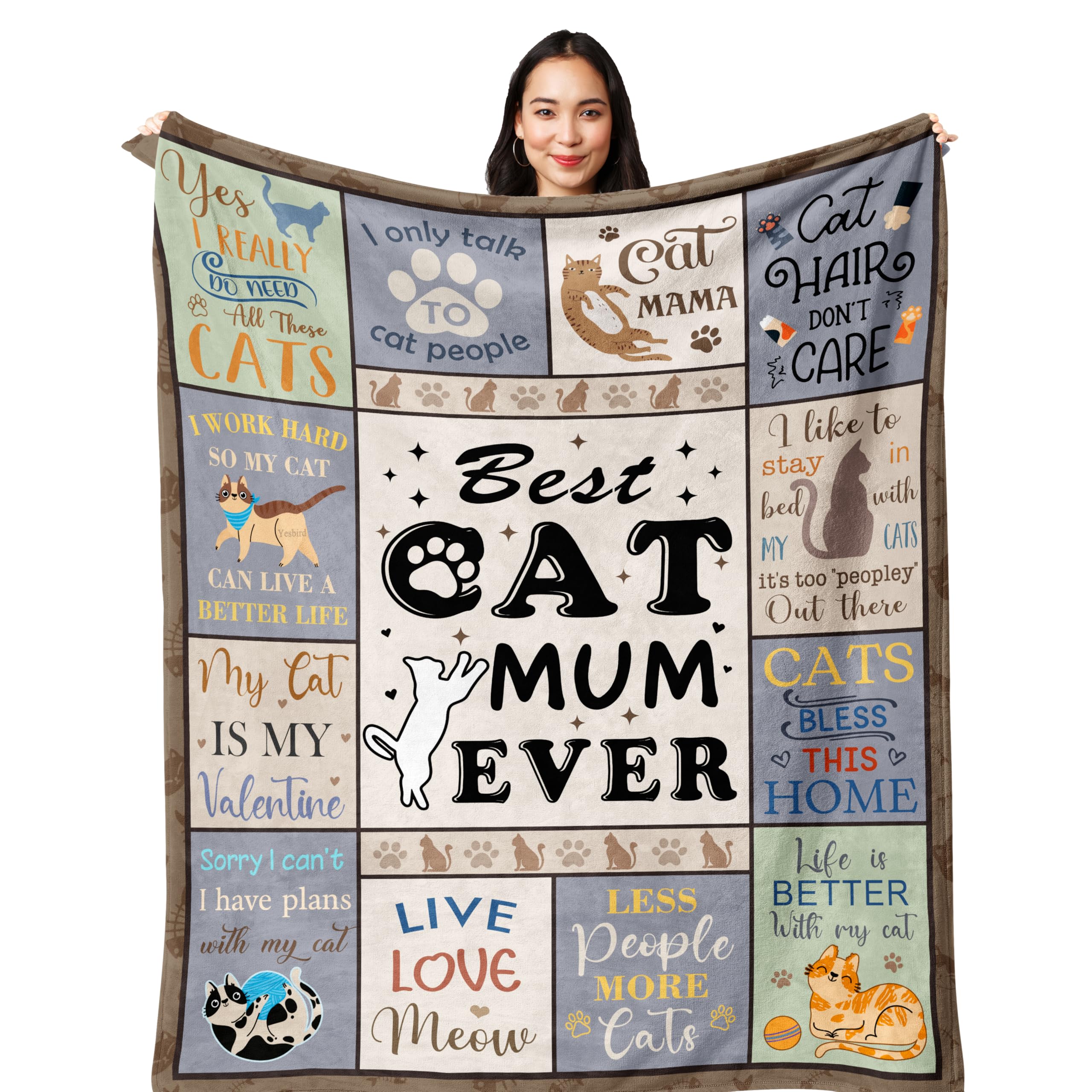 Yesbird Cat Gifts for Women, Cat Mum Gifts, Gifts for Cat Lovers, Cat Themed Gifts for Women, Crazy Cat Lady Gifts Blanket 150X130CM