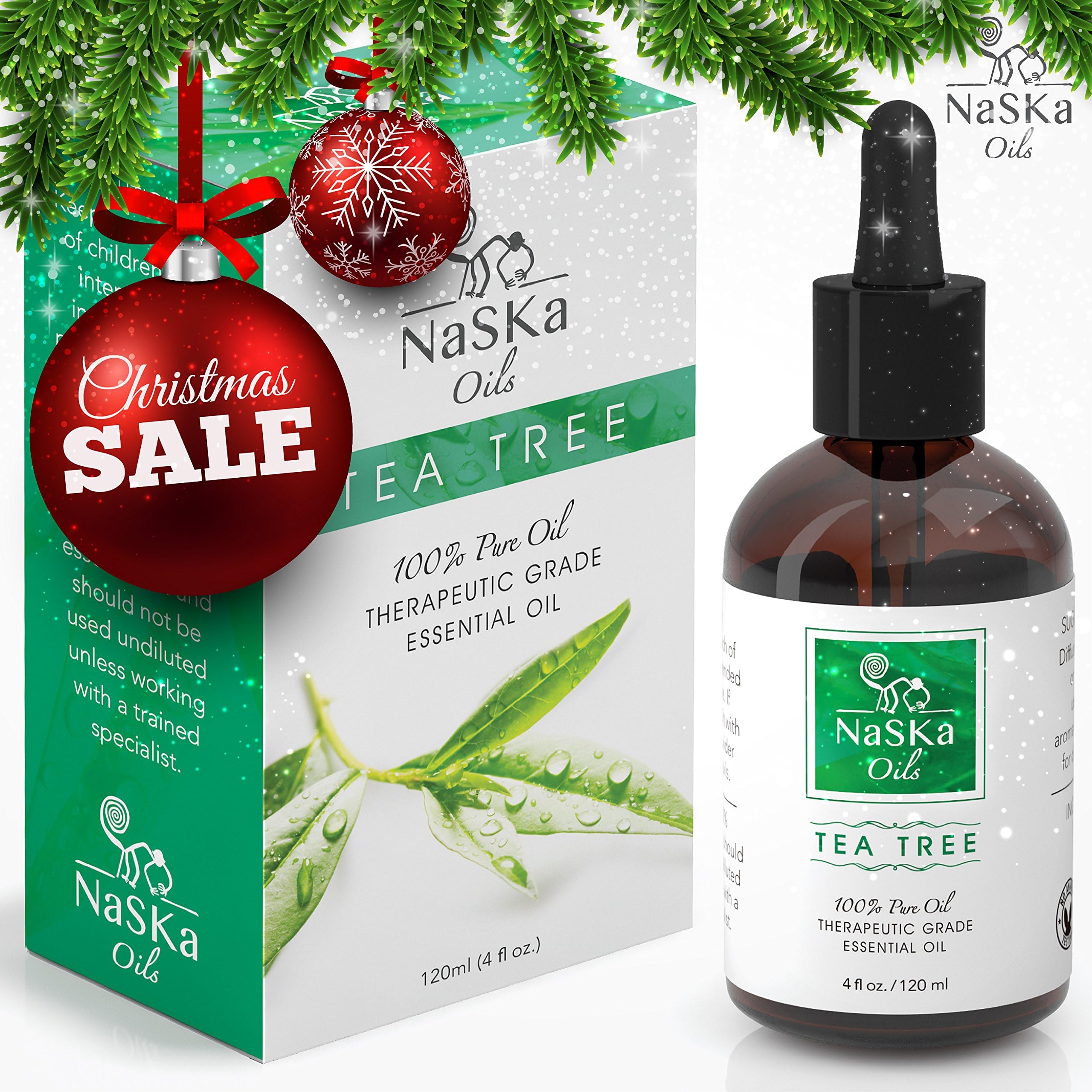 Tea Tree Essential Oil 4Oz Bottle by Naska - Pure Aromatherapy Therapeutic Grade Premium Quality 100% Pure Specially Designed for Diffusers and Humidifiers
