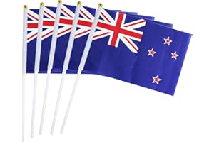Kind Girl 25 Pack Hand Held Small Mini Flag New Zealand Flag New Zealander Flag Stick Flag Round Top National Country Flags,Party Decorations Supplies for Parades,World Cup,Festival Events,Festival