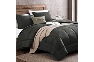 Monbix Queen Size Comforter Sets,Queen Bedding Set 3 Piece, All Seasons Comforters,Fluffy Bed Set Warm Bed Set Queen with Shams (Grey Black, Queen, 90''x90'')