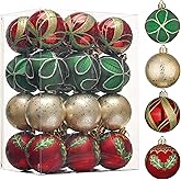 Valery Madelyn Christmas Tree Decorations Set, 24ct Red Green and Gold Shatterproof Christmas Ball Ornaments Bulk, 2.36 Inches Traditional Country Hanging Ornaments for Xmas Decor
