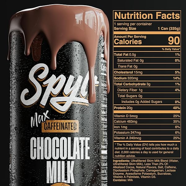 SPYLT HIGH PROTEIN MAX CHOCOLATE MILK WITH 140MG CAFFEINE & 20G PROTEIN – 90 CALORIES, READY TO DRINK, SUGAR FREE, LACTOSE FREE MILK, PERFECT FOR WORKOUT RECOVERY & AFTERNOON PICK ME UP – 12 COUNT