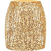 MANER Women's Sequin Skirt Sparkle Stretchy Bodycon Mini Skirts Night Out Party