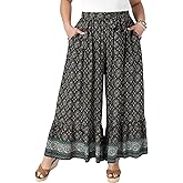 Agnes Orinda Women's Plus Size Wide Leg Pants Belted Boho Print Summer Palazzo Pants Flowy Beach Trousers with Pocket