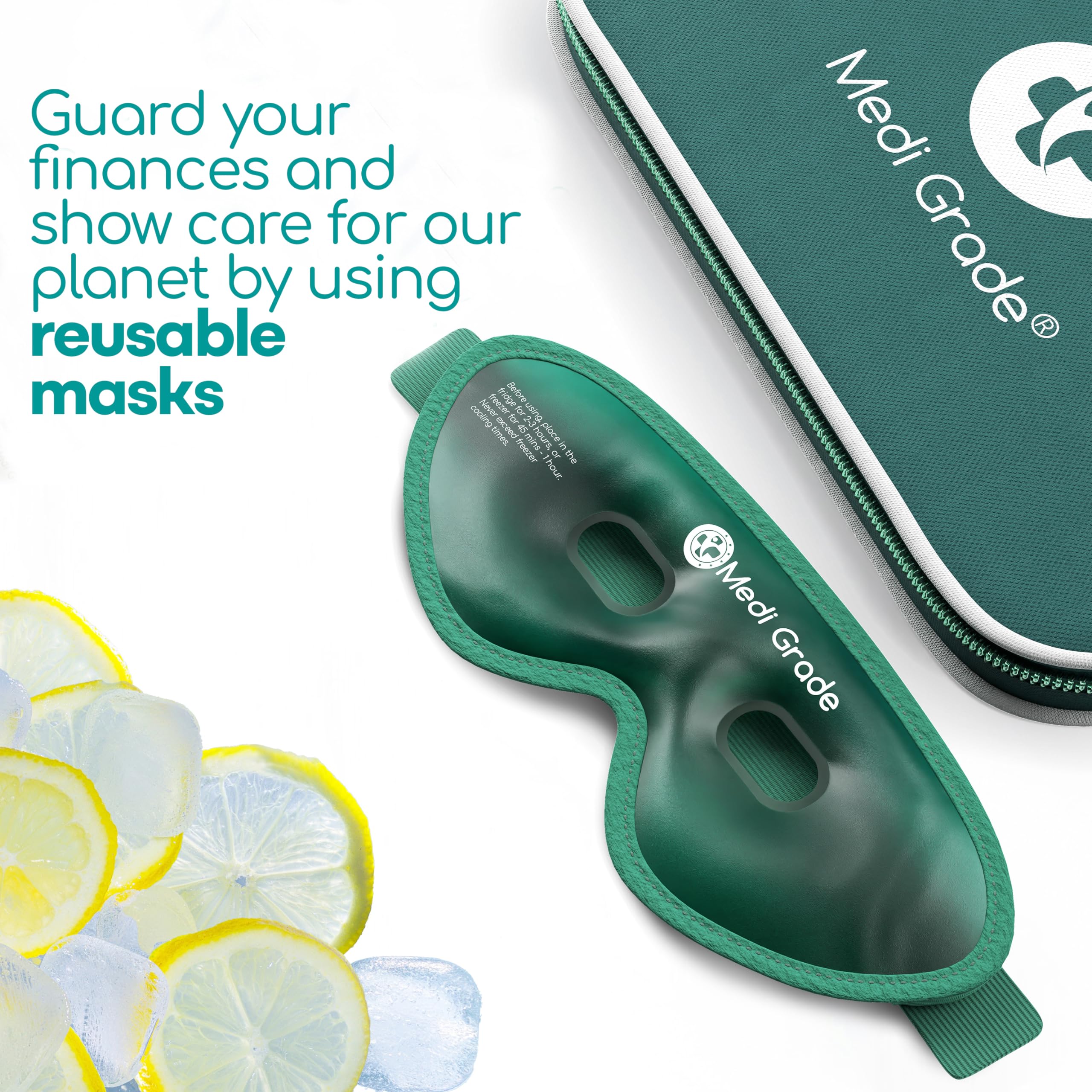 Medi Grade Cooling Eye Mask for Puffy Eyes, Allergies, Sinuses - Reusable Gel Eye Mask and Cooling Pads with Thermo-Bag for Dark Circles, Hangovers and Migraine Relief - Cold Eyemask