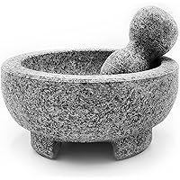 Granite Mortar and Pestle Set Guacamole Bowl Molcajete 8 Inch - Natural Stone Grinder for Spices, Seasonings, Pastes, Pestos