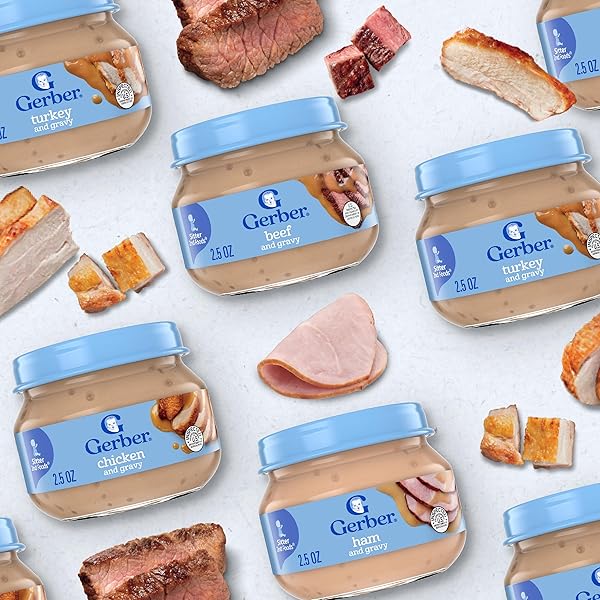GERBER STAGE 2, CHICKEN AND GRAVY JAR, BABY FOOD, MEALTIME POULTRY PUREE, 10-PACK