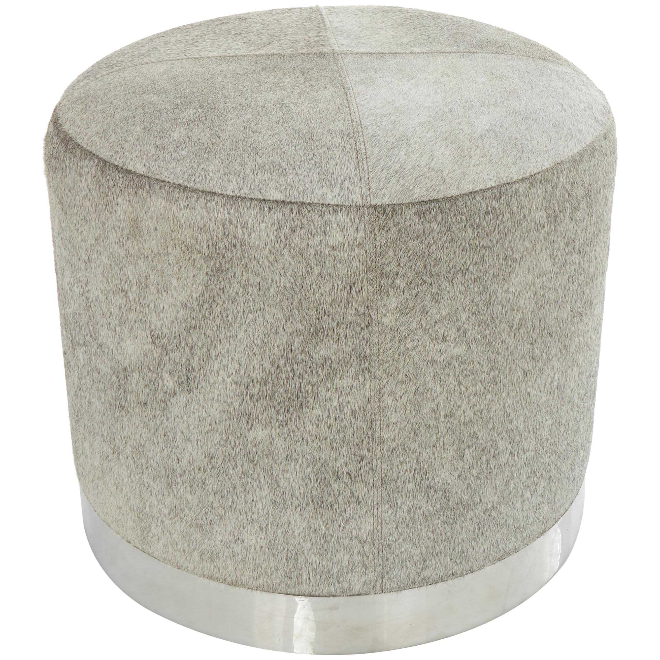 Photo 1 of **MINOR DAMAGE TO BASE** Deco 79 Leather Living Room Stool Patchwork Ottoman with Silver Metal Base, Foot Stool 19" x 19" x 17", Gray