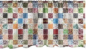 Ambesonne Retro Window Valance, Big Patchwork of Different Patterns Traditional Classical Old Fashioned, Curtain Valance for Kitchen Bedroom Decor with Rod Pocket, 54