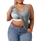 DAGGLOSA Plus Size Tank Tops for Women with Built in Bras,Sleeveless Camisole Casual Racerback Sports Curved Hem Shirts