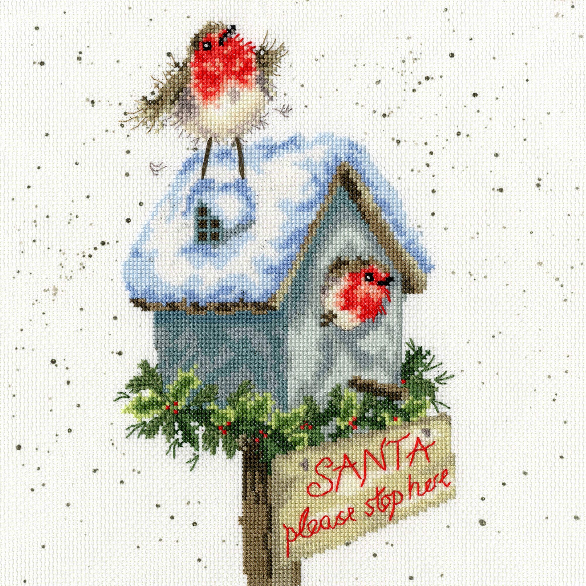 Bothy Threads Cross Stitch Kit - Wrendale Designs - Santa Please Stop Here
