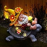 TUEVAK Garden Gnomes Outdoor Decor - Funny Sunflower Gnome Sitting on Turtle with Solar Lights, Gnomes Decoration for Lawn Yard Patio, Garden Gifts for Women, Mothers Day, Housewarming