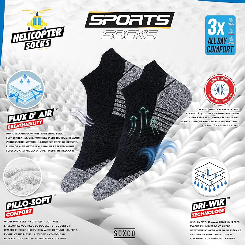10 pares de meias até ao tornozelo Homens Mulheres, Meias de Corrida Desportiva, Pack de 10 (EU 43-46, Preto S)