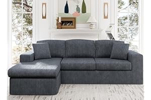 Shintenchi Boneless Couch, 105" Modular Sectional Sofa L Shaped for Living Room, Cloud-Like Foam Couch with Plush Corduroy, Deep Seated Oversized Chaise Lounge, No Assembly Needed, Dark Grey