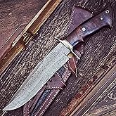 BIGCAT ROAR Raptor - Handmade Damascus Steel Fixed Blade Hunting Knife 13.2" - Walnut Wood Handle & Leather Sheath - Bushcraft Outdoor Camping, Skinning & Survival Long Knife - Collector Gifts for Men
