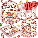 120PCS Crawfish Boil Party Supplies Let The Good Times Boil Crawfish Party Decorations Crawfish Boil Happy Birthday Tableware Set Lobster Seafood Boil Plates Napkins Cups Set for 20 Guests
