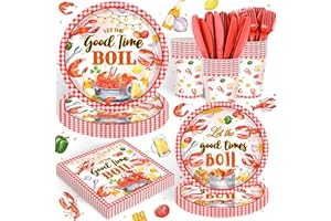 REJOICE BUNNY 120PCS Crawfish Boil Party Supplies Let The Good Times Boil Crawfish Party Decorations Crawfish Boil Happy Birthday Tableware Set Lobster Seafood Boil Plates Napkins Cups Set for 20 Guests