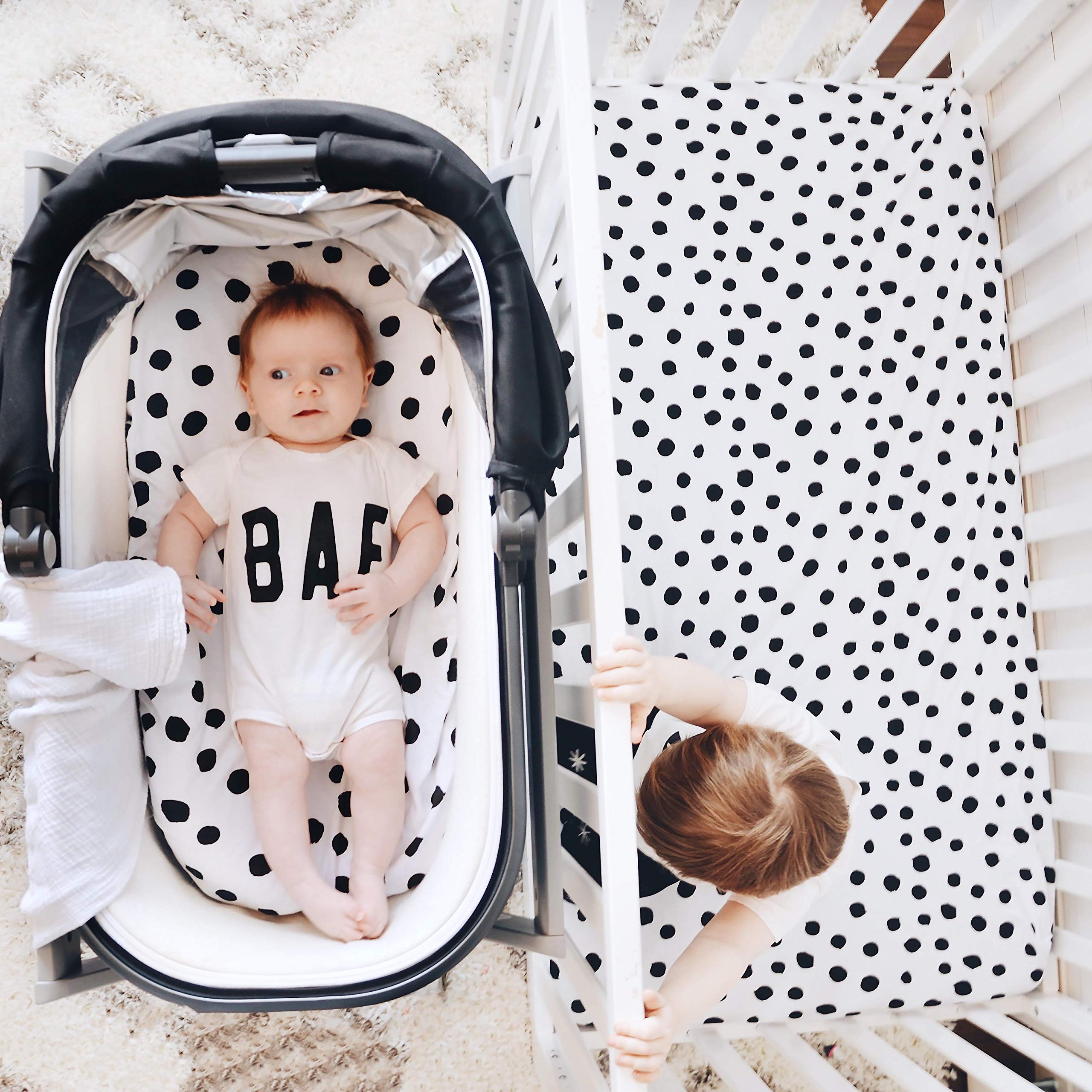 Bassinet Sheet Set 2 Pack 100% Jersey Cotton Black and White Abstract Stripes and Dots by Ely's & Co
