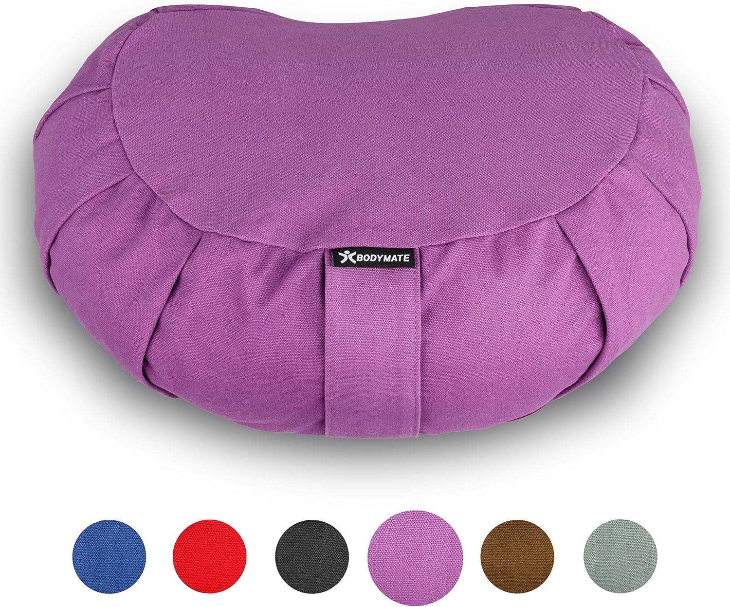 BODYMATE Halfmoon Meditation Cushion/Yoga Pillow, 42cm long 30cm wide and 15cm high, Removable washable 100% Cotton Cover