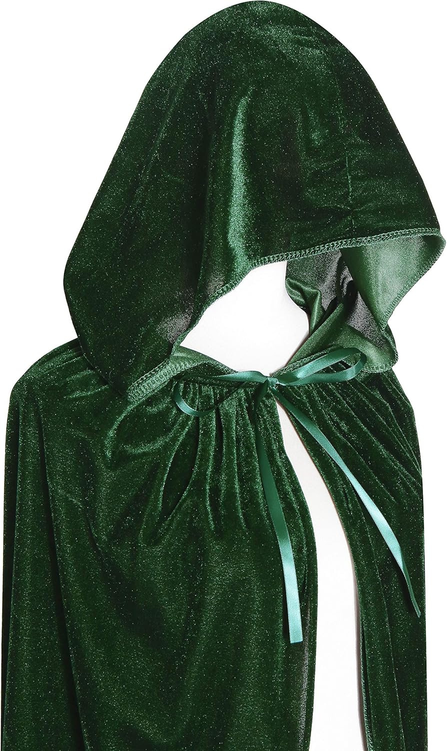 Txian Full Length Hooded Velvet Cloak Halloween Christmas Fancy Cape Costumes 59" (Green) - Image 5