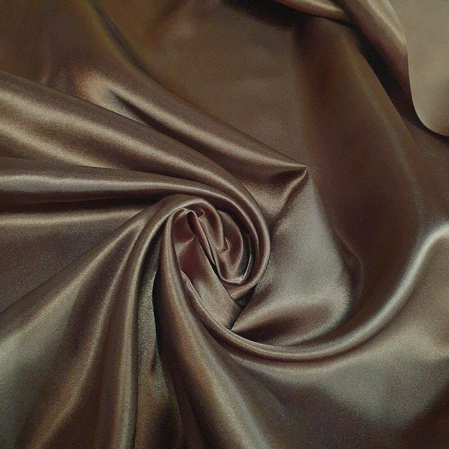 EP 100% Polyester/Poly Silk Silky Satin Fabric, Dressmaking, Wedding, Prom - Dress Craft Fabric Material 58" - 150 cm Wide Sold in Pre - Cut Lengths (5 Meter, Brown) โ image 1