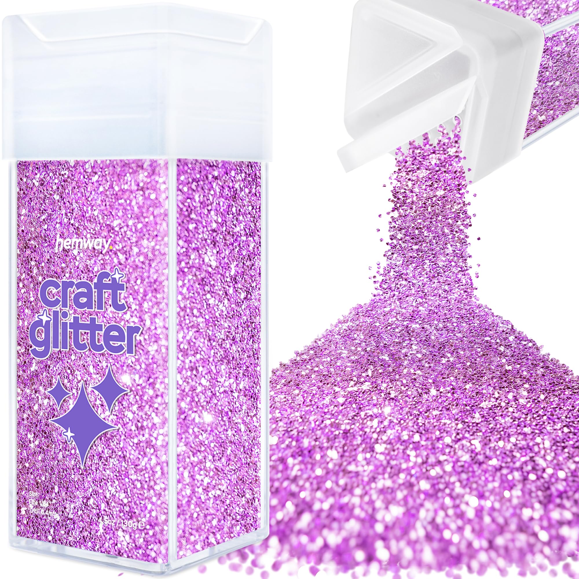 Hemway Glitter Shaker Lavender Purple 110g Fine, Craft Glitter Shaker for Resin & Epoxy Crafts, Christmas Art Supplies, Nail, Body, Face, Eye, Festival, Crafting, Slime, Sparkle