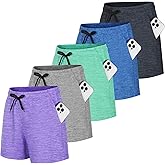 HovSiyla 5 Pack Women Quick Dry Shorts Moisture Wicking Pockets Lightweight Gym Workout Running Summer Athletic Casual Wear