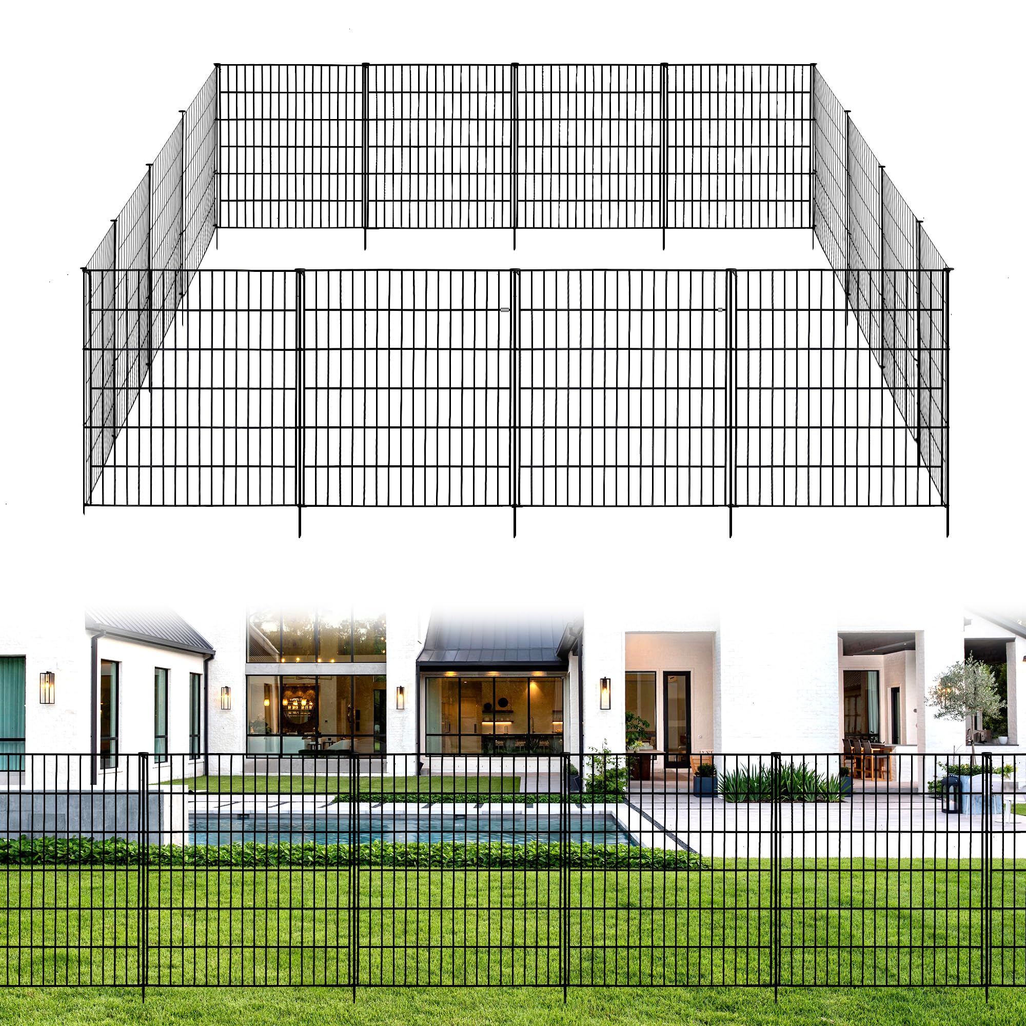 Photo 1 of Sumloty 12 Panels Decorative Garden Fence Fencing for Yard,32 in(H) X 28 ft(L) Patio Fence Animal Barrier Fencing Rustproof Metal Fence Panels for Chicken and Rabbit Farming Or Protection of Plants