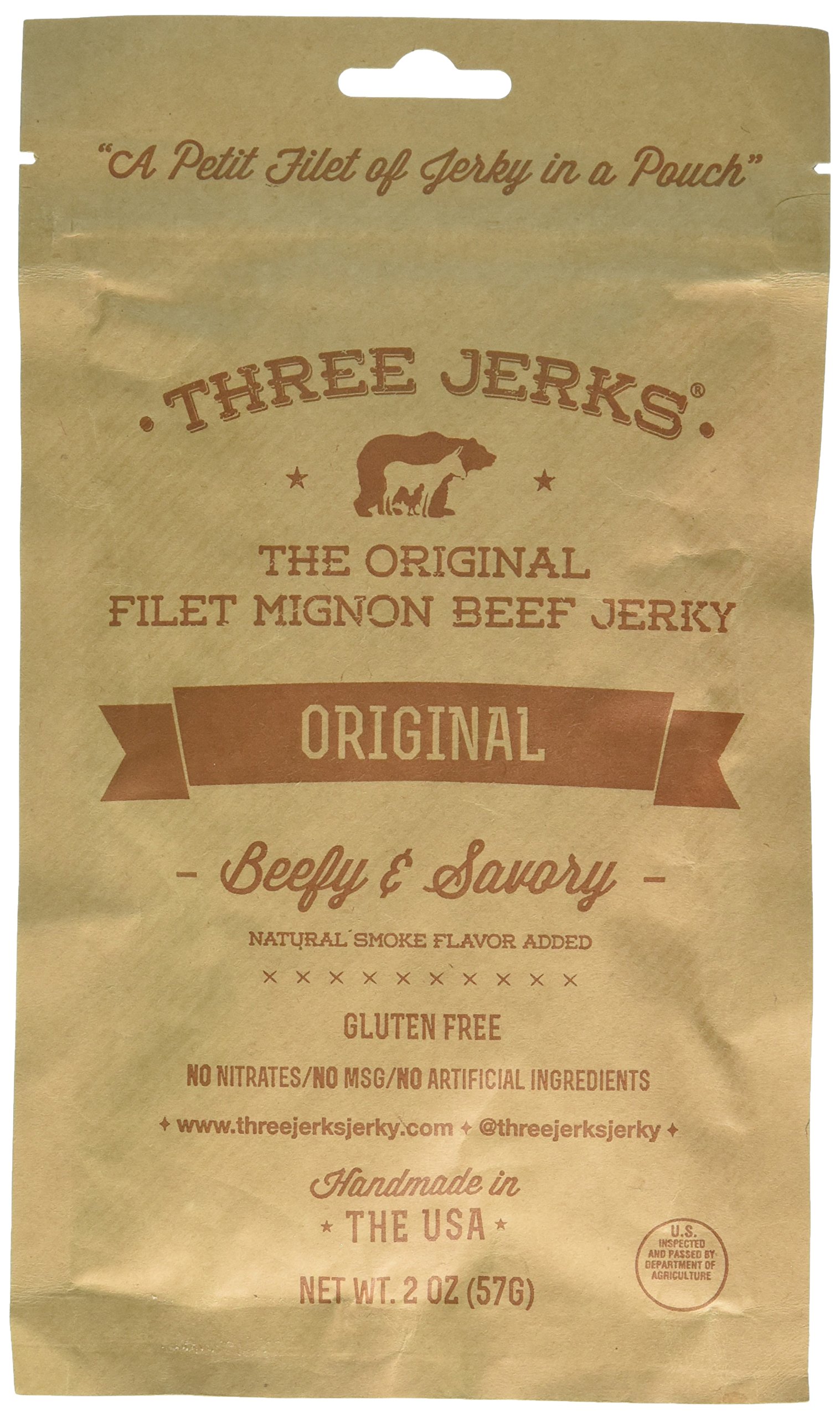 Three Jerks Filet Mignon Beef Jerky Premium Natural Gourmet 3 Bags of 2oz Variety