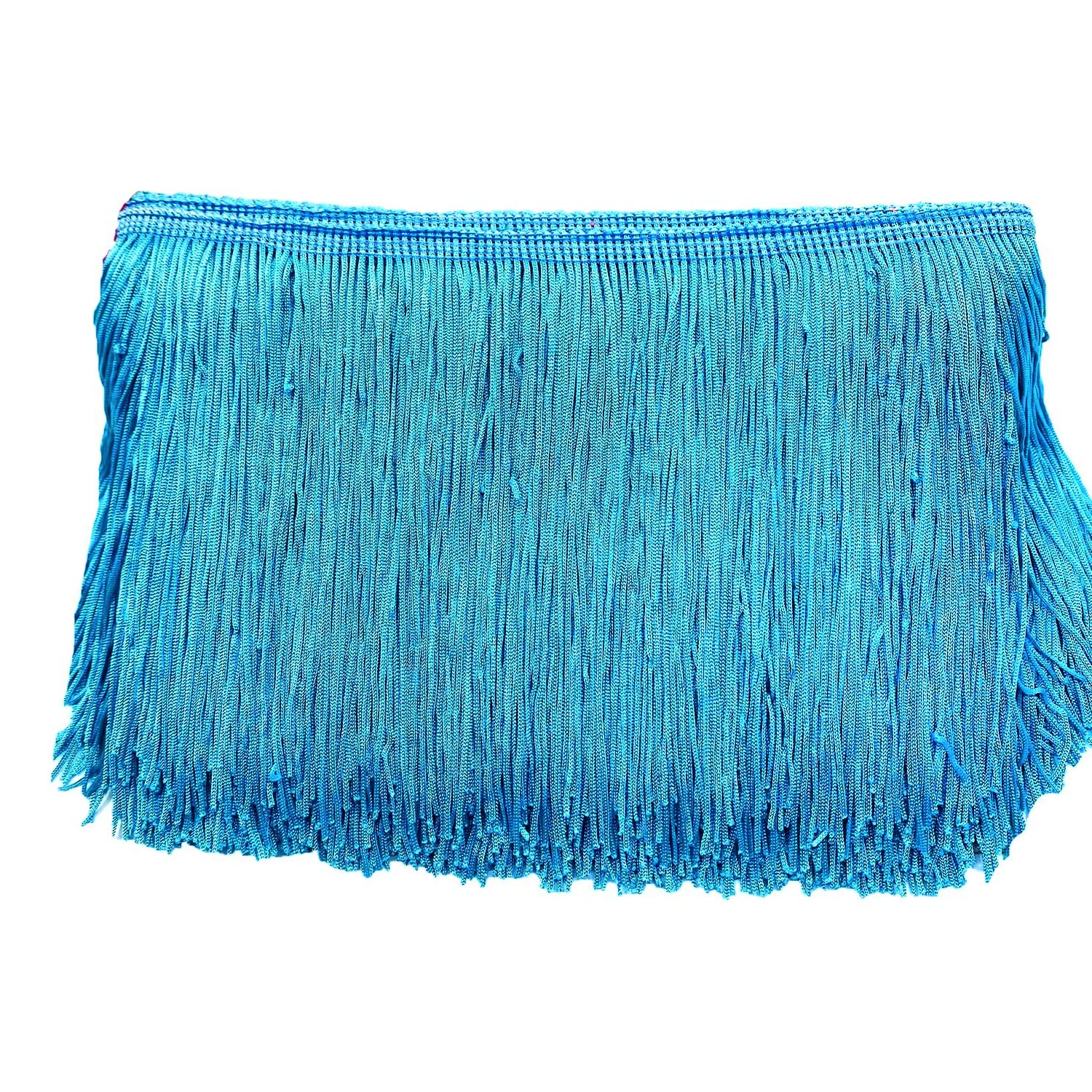 20 cm x 4 m fringe border, fringe tape, decorative ribbon, dance fringe, cut fringe, silk tassel, fringe ribbons for sewing, DIY crafts, clothing, lingerie, costumes, curtains, decoration, blue lake