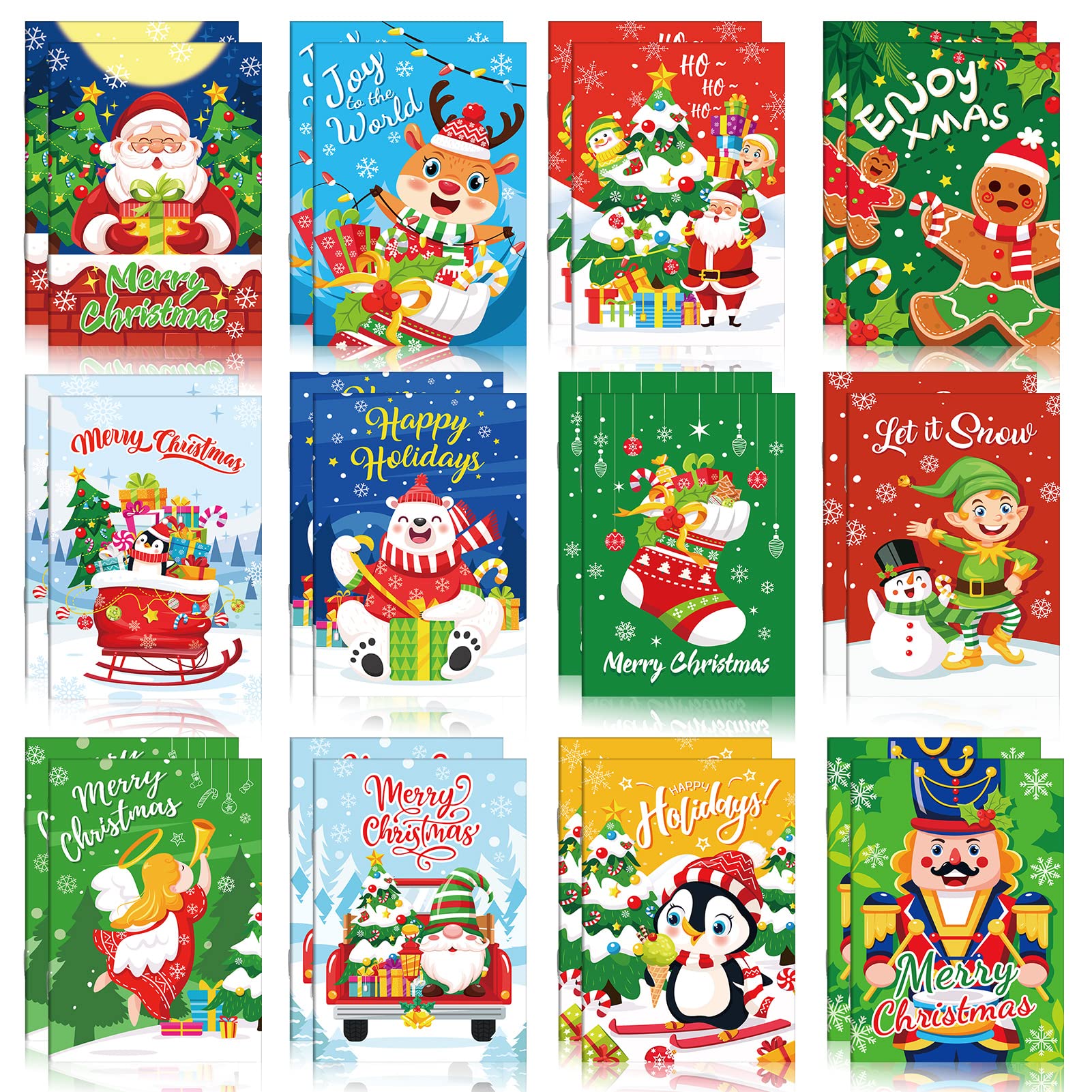 HOWAF 24Pcs Mini Christmas Notebook Christmas Notepad for Kids, Xmas Pocket Notebook Memo Pads for Christmas Party Bag Fillers Kids Christmas School Class Gifts Christmas Party Favours Supplies