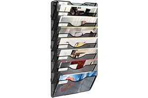 Solinxe Wall Hanging File Holder 8-Tier Wall Mounted Paper Organizer Magazine File Holder Storage Organizer, Black