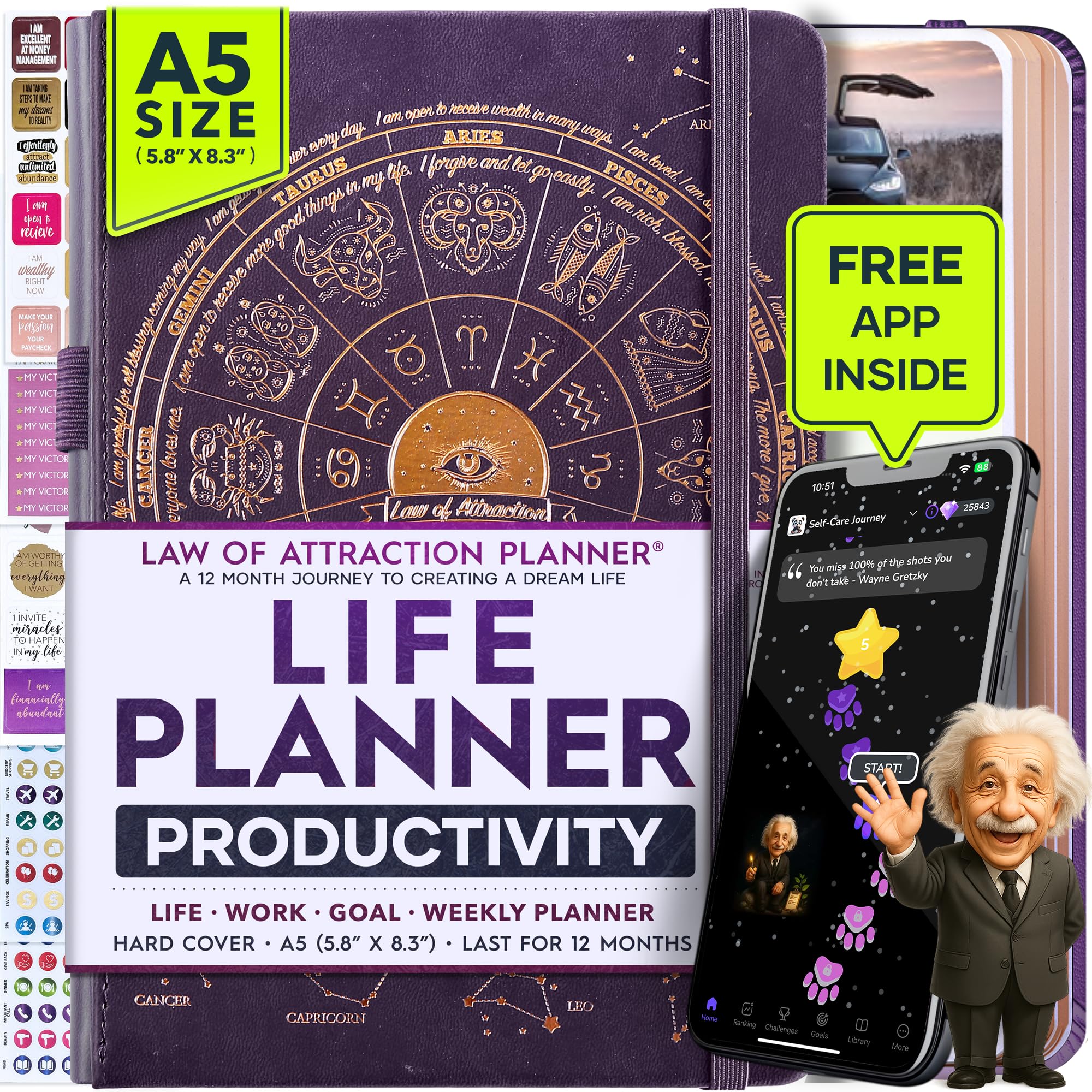 Freedom Mastery - Weekly & Monthly Planner | Gratitude Journal for Woman & Men | Personal Organiser for Productivity & Mental Health | Include Stickers & Foldable Vision Board – A5 (5.8" x 8.3")