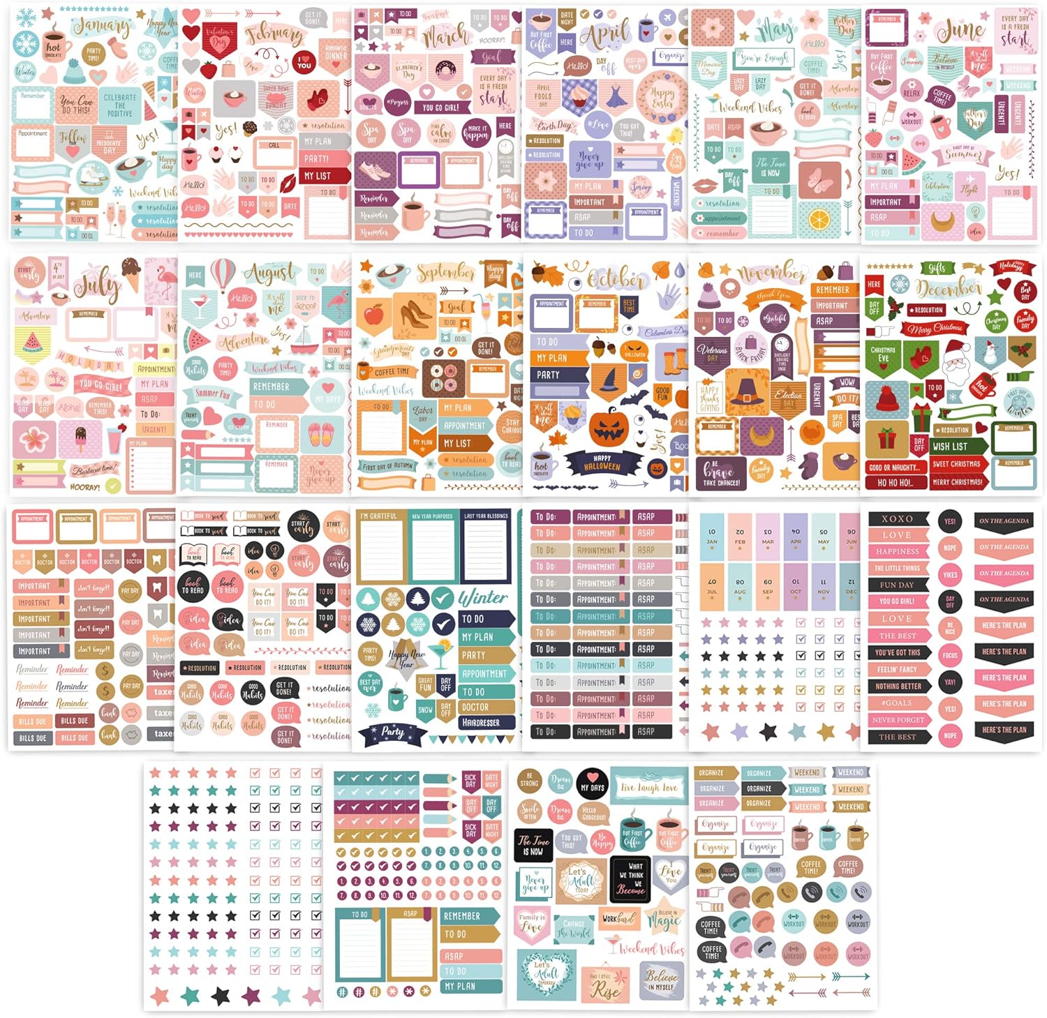 Aesthetic Monthly Planner Stickers - 1100+ Beautiful Design Accessories Enhance and Simplify Your Planner, Journal and Calendar: Office Products