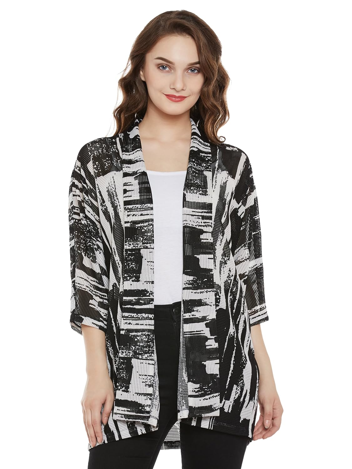 miss chase women's black and white shawl collar shrug
