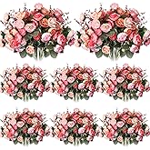 Geosar 8 Pcs Rose Artificial Flowers Fake Flowers Bouquet 21 Heads Silk Faux Floral Bundles with Stem for Home Bridal Wedding Arrangements Table Centerpieces Party Decor (Pink)