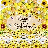 Sunflower Birthday Party Decoration Pack 111 Pcs Baby Shower Party Supplies Wedding Decor include Backdrop Tablecloth Artificial Sunflower Garland Cake Topper Balloon Garland Arch Tissue Paper Flower