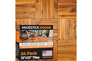 MAJESTICK GOODS Interlocking Deck Tiles Snap Together Wood Flooring - 12 x 12 Acacia Hardwood Outdoor Flooring for Patio - Click Floor Decking Tile, Water Resistant Balcony Flooring, Wooden Parquet Flooring 24 Sq Ft