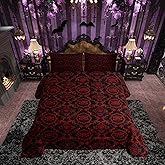 Feelyou Adults Gothic Comforter Set Queen Size Vintage Rose Boho Comforter for Boys Girls Teens Black Red Damask Bedding Set Luxury Farmhouse Duvet Set Room Decorations Quilt Set