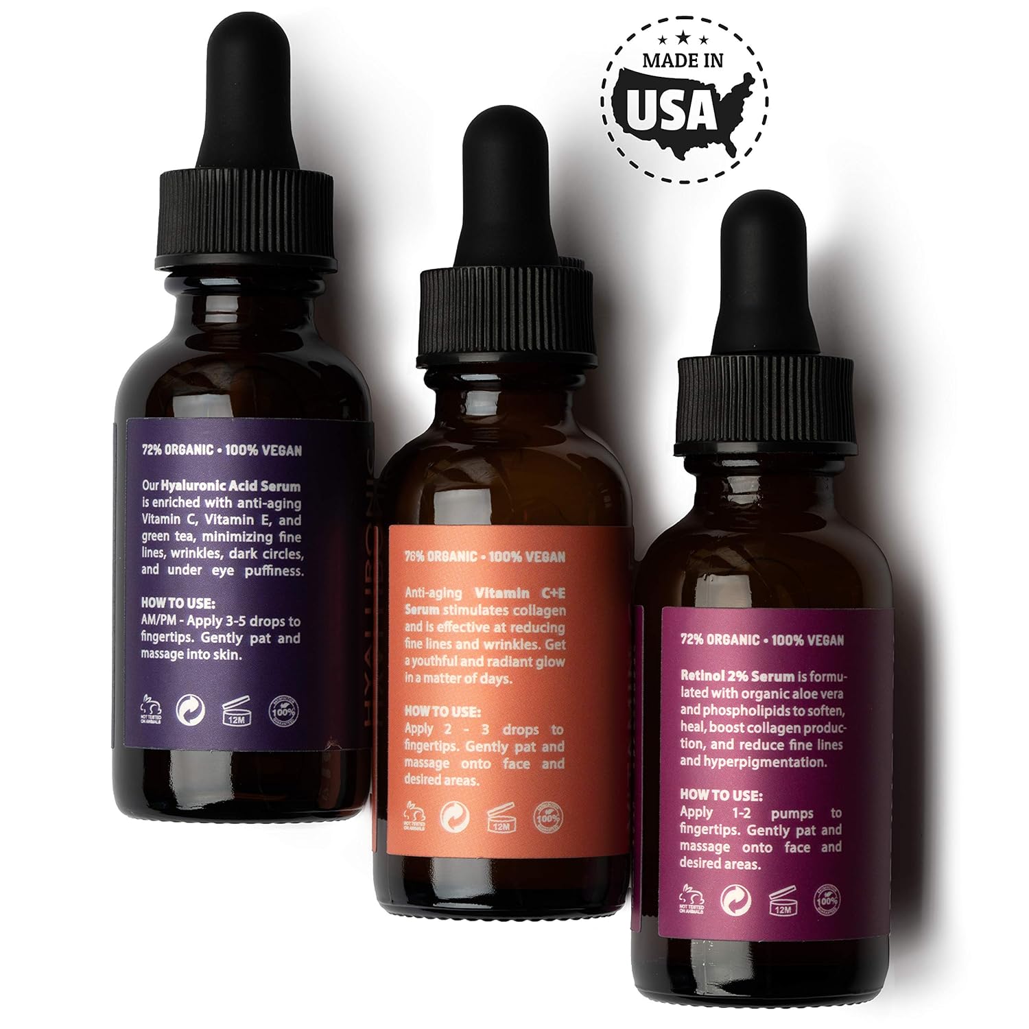 Eve Hansen Anti-Aging Serum Set | Vitamin C Serum, Hyaluronic Acid Serum, Retinol Serum | Brightening Serum, Anti Wrinkle Serum, Dark Spot Corrector for Face, Acne Scars, Pore Minimizer | 3x1 oz: Beauty