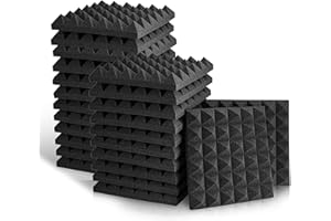 Fstop Labs Acoustic Foam Panels 2" X 12" X 12" Pyramid Sound Absorbing Panel, Acoustic Panels, Soundproofing Studio Sound Panels Absorption Treatment Wall Tiles (24 Pack, Black)