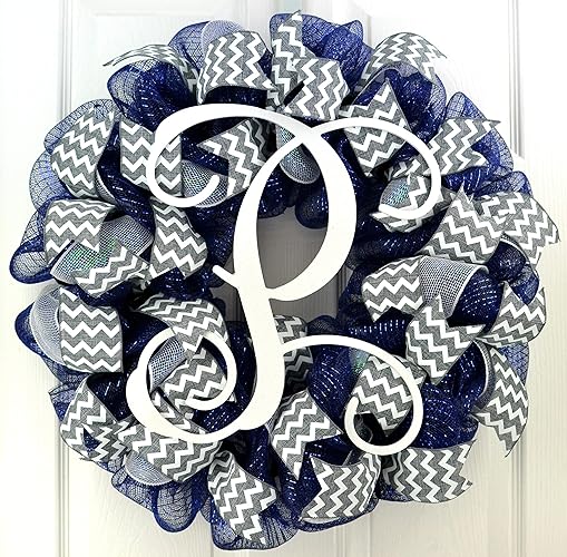 Orange Burlap Monogram Letter Initial Door Wreath With Navy