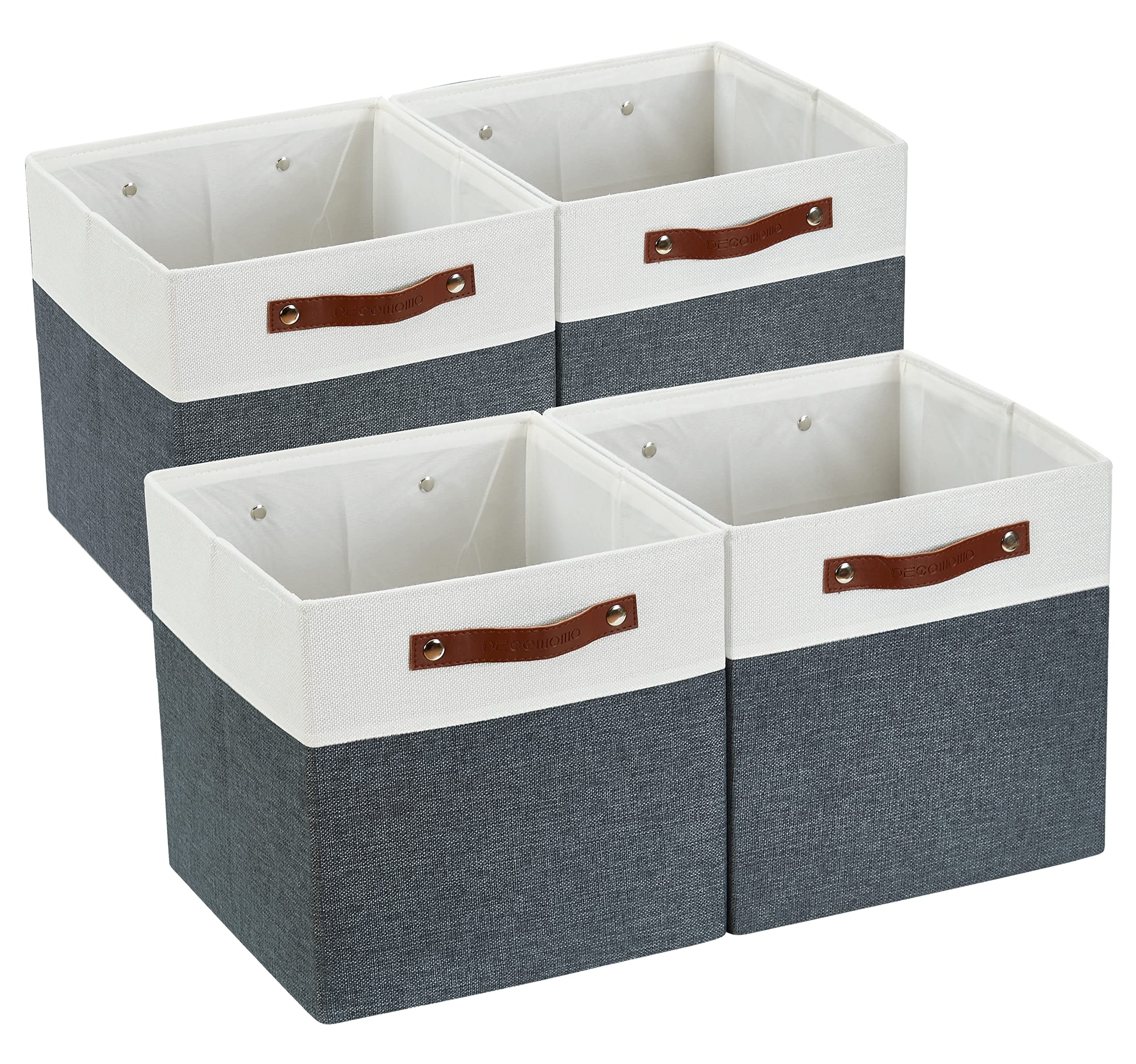 DECOMOMO Kallax Storage Boxes | Fabric Storage Cubes 28x28x28cm Organiser for Wardrobe, Toys, Shelves, Office, Home & Nursery (Dark Grey & White - Set of 4)