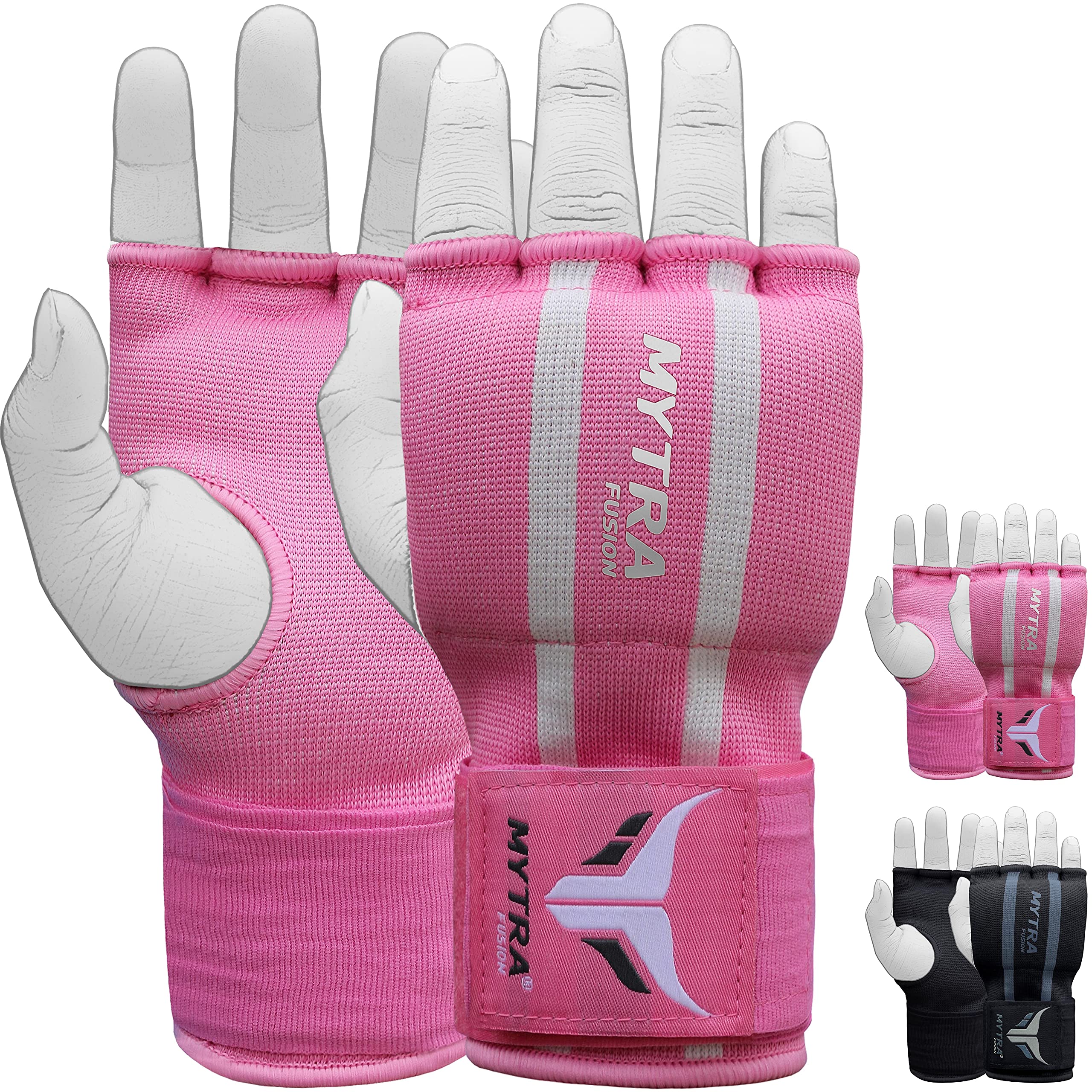 Mytra Fusion Kids Boxing Inner Gloves Hand Wraps Protection Easy Wraps Gloves Gel Padded along Wrist Strap Closure (Kids, Pink/White)