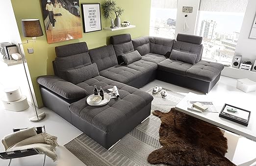 Moebel Guenstig24 De Couch Jakarta Wohnlandschaft Sofa Lederlook Schlaffunktion Schlafsofa Schwarz Dunkelgrau Ottomane Rechts 324 Cm Amazon De Kuche Haushalt
