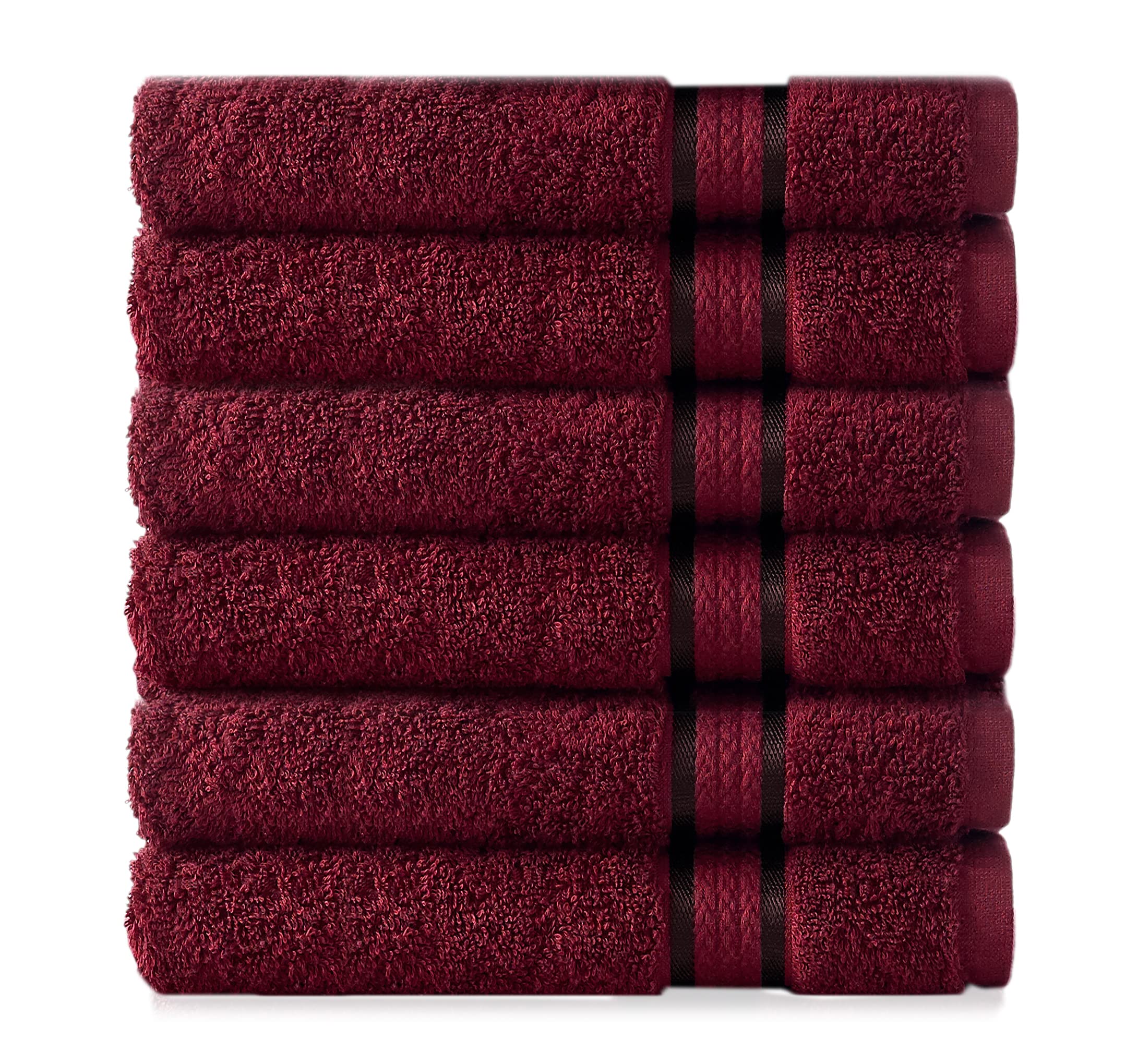 COTTON CRAFT -Ultra Soft 6 Pack Hand Towels -41x71 -Burgundy - 100% Pure Ringspun Cotton - Luxurious Rayon trim - Ideal for everyday use - Easy care machine wash